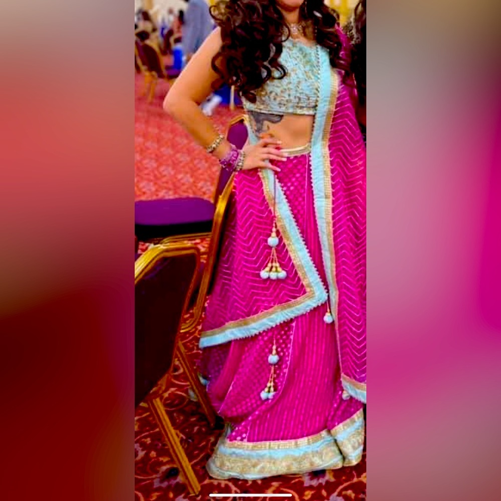 Pink and light blue lengha